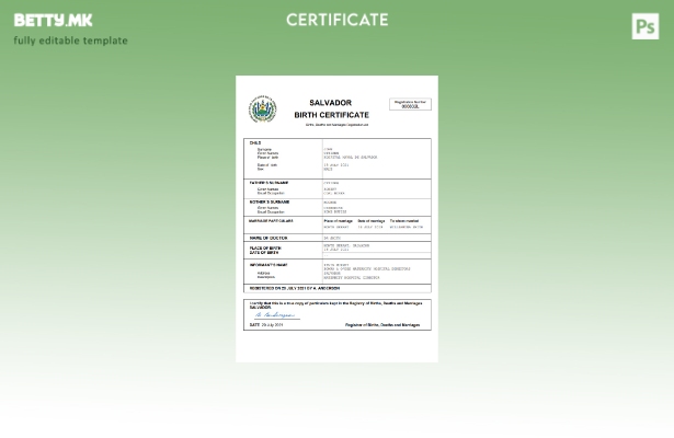 модерен стил Салвадор извод од матична книга на родени Шаблон за Word и PDF